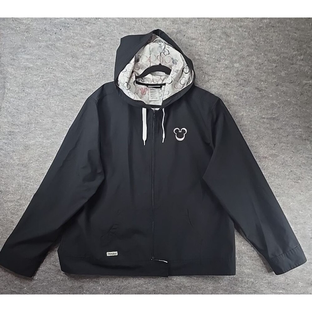 Disneyland Resort Black Hooded Jacket Raincoat Women Sz XXL Mickey Minnie Lining